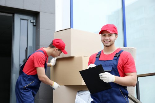 Office removals planning in Kennington with moving boxes and workspace setup