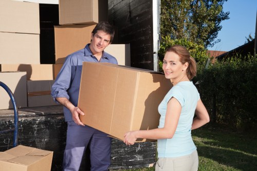 Packing materials and labelled boxes prepared for a Kennington move