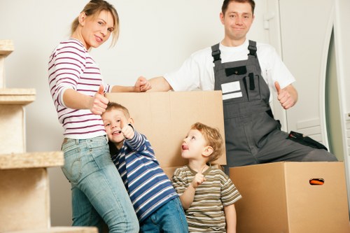 Wrapped household furniture prepared for storage in Kennington